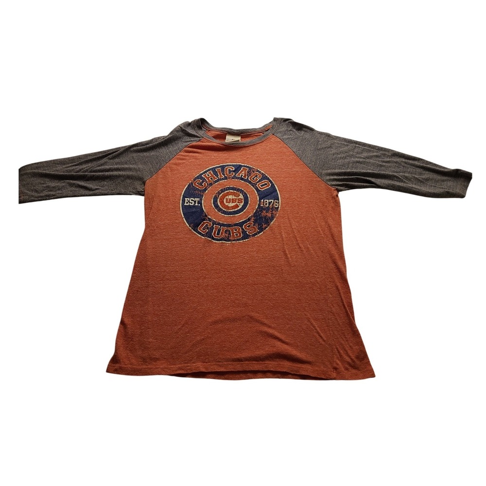 5th & Ocean Chicago Cubs MLB Raglan 3/4 Sleeve Shirt Orange Gray XL Tri-blend